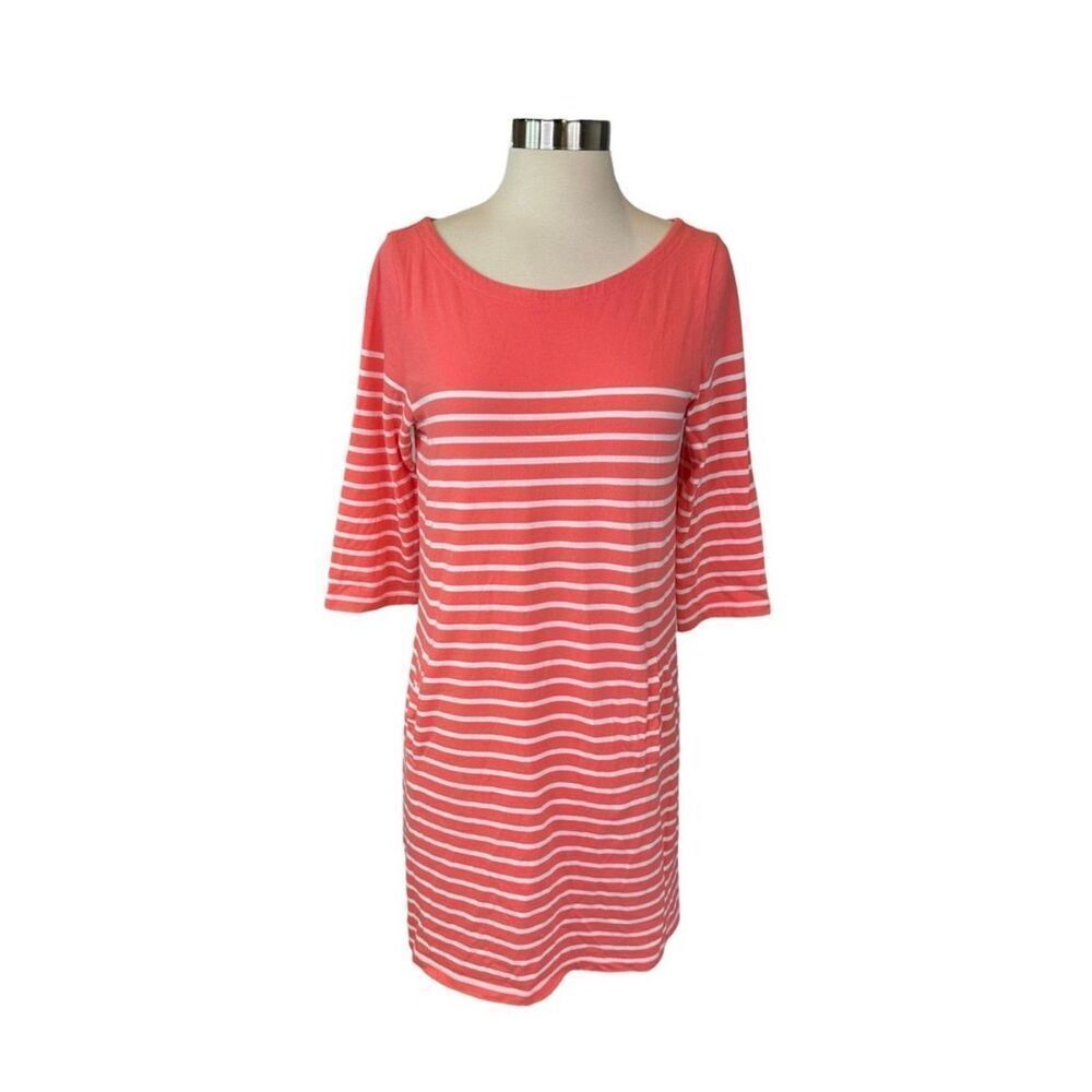 1901 Nordstrom Stripped Tunic Dress Women 3/4 Sleeve Pockets Pink Coral XS